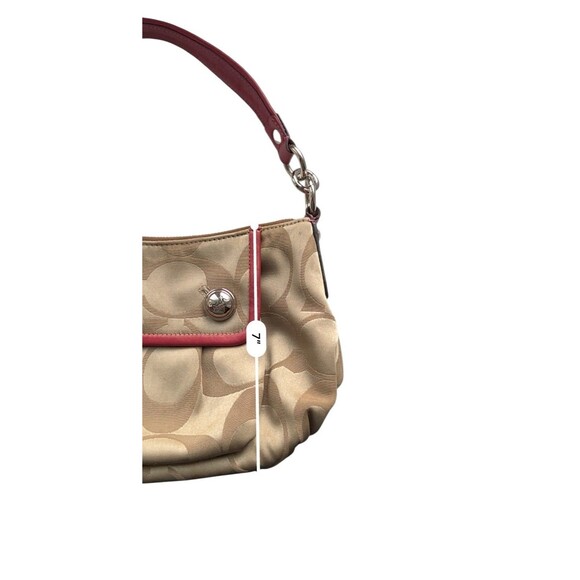 Y2K Coach Signature Shoulder Bag 13833 Tan "C" Canvas Red Leather Trim Hobo Logo - Picture 10 of 13